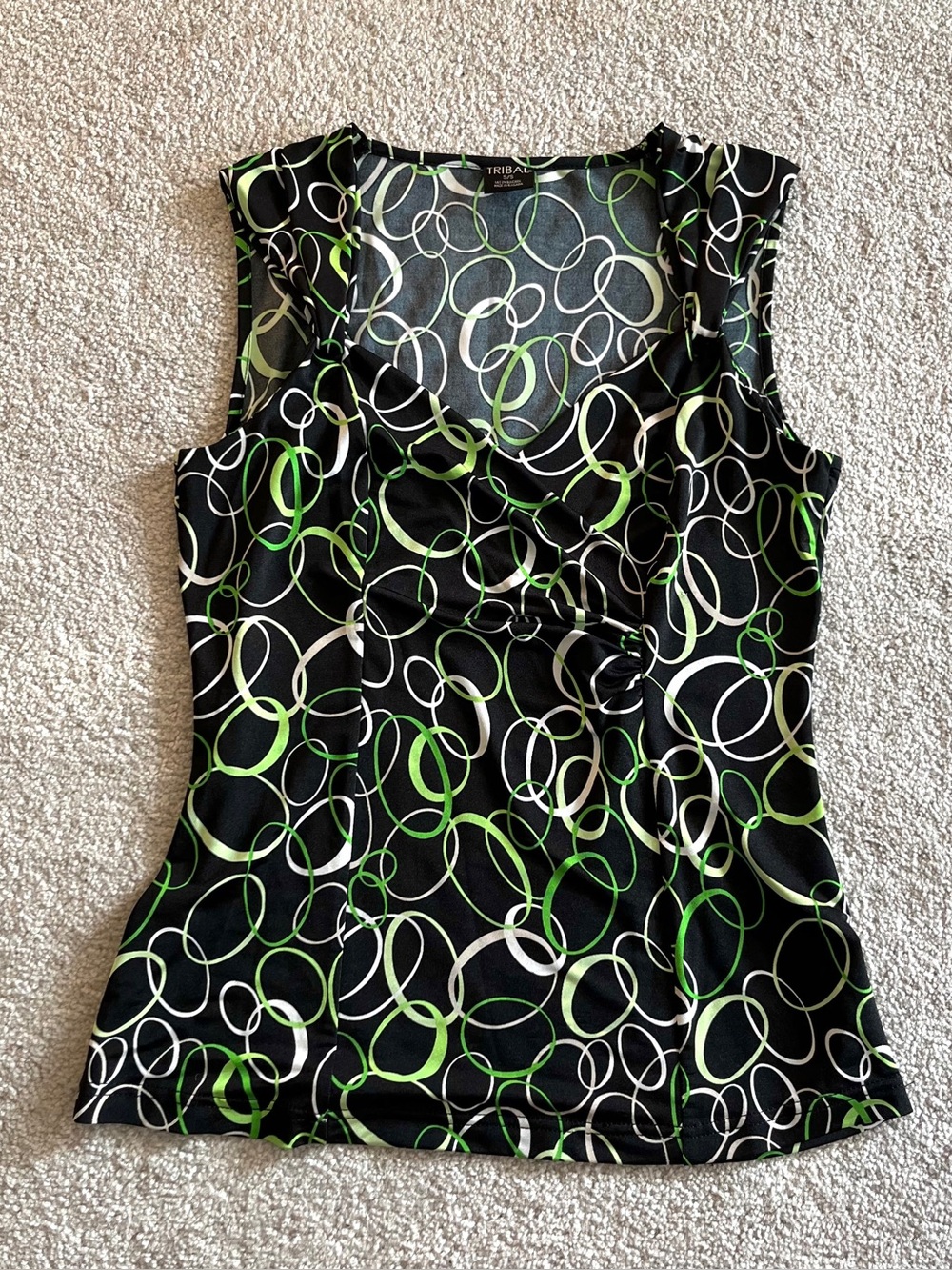 Y2K Tribal Circle Patterned Green and Black Top